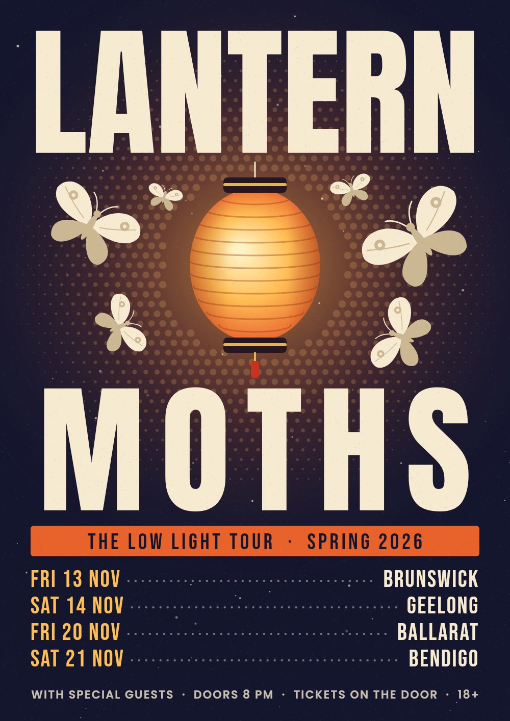 Sample gig poster for Lantern Moths